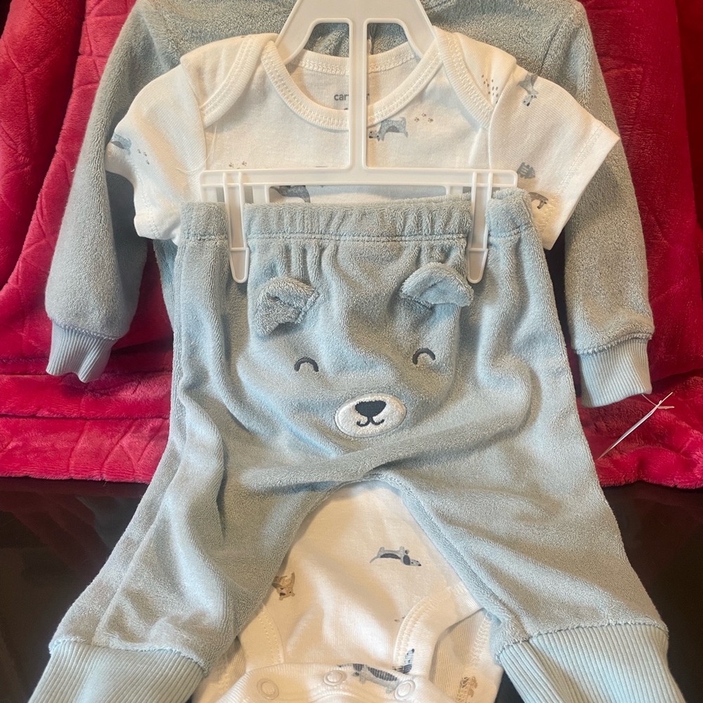 New Carter's Blue and White 6-9 months doggie Matching 3pc Set baby